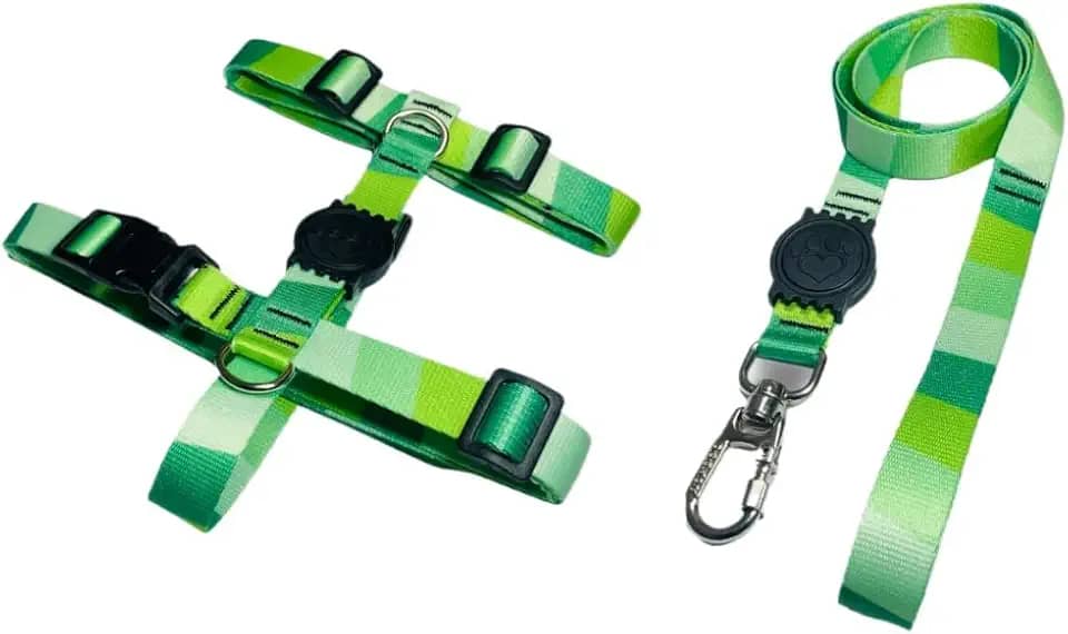 Coleira Peitoral H Anti Puxão e Guia 1,10m para Cachorro Varias Estampas(Verde,M)