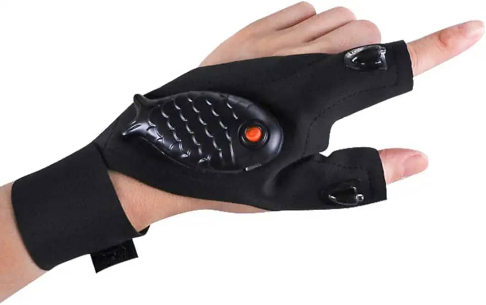 Luvas de pesca luminosas com lanterna de LED para reparo, iluminação dos dedos, luz para pesca noturna ao ar livre, luvas de meio dedo