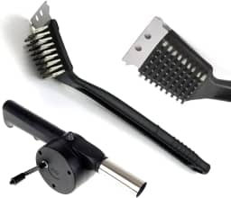 Kit Escova de Aço + Soprador e Acendedor para Churrasqueira