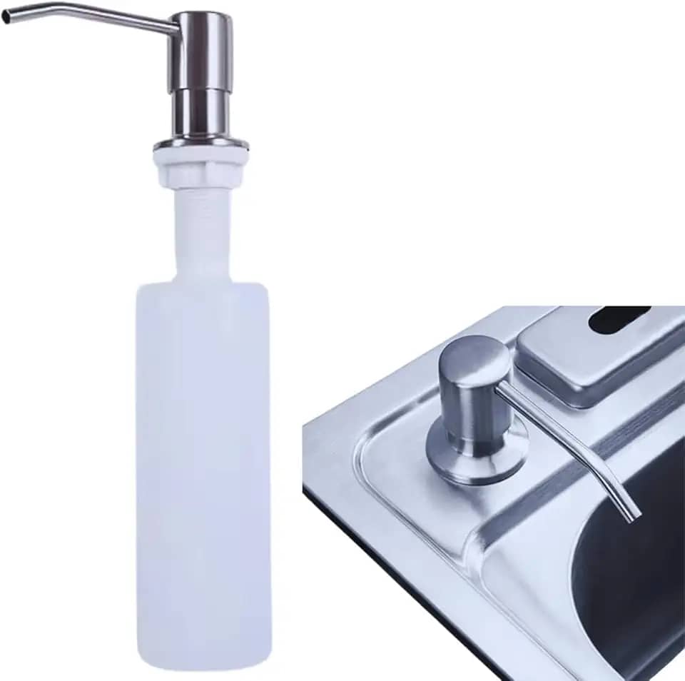 Dispenser de Detergente Sabão Líquido Embutir 350ml para Pia e Bancada Aço Inox ABS PEAD Dosador Bomba Suave Dosagem Precisa Anticorrosão Reabastecível Instalação Fácil Cozinha Organizada