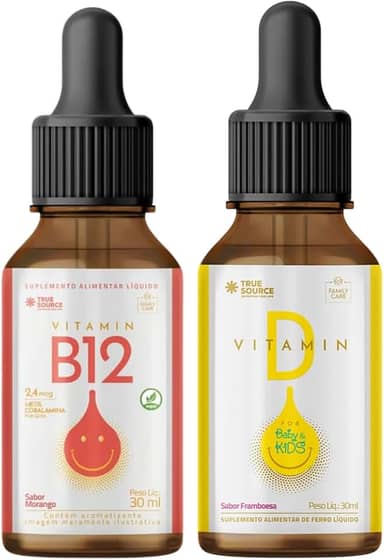 Combo Vitamina D Baby & Kids 30ml Framboesa e Vitamina B12 True Source Metilcobalamina Alta Absorção 30ml True Source
