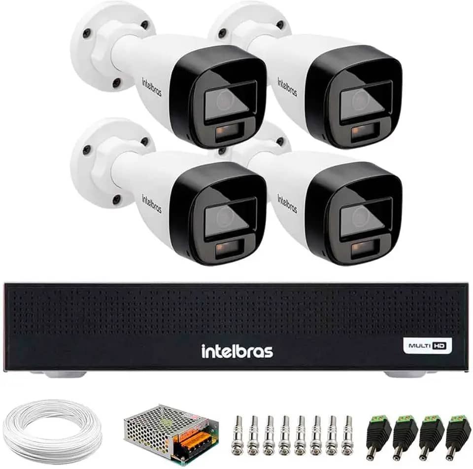 Kit 4 Câmeras Intelbras Vhd 1220 B G7 Full Color Bullet Full Hd 1080p Multi Hd Ir 20m + Dvr Intelbras Mhdx 1004-c 4 Canais