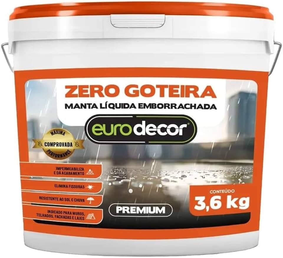 Manta Liquida Emborrachada Premium Euro Decor Zero Goteira 3.6KG Contra Fissuras Trincas Infiltrações Branco