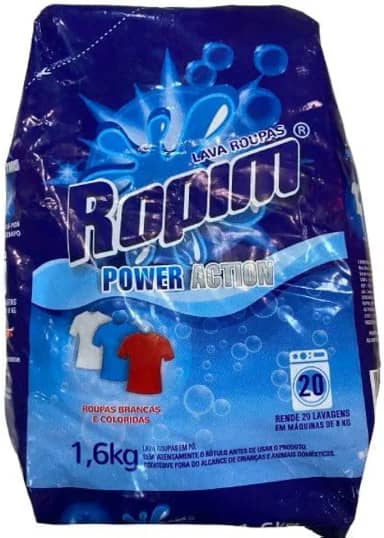 Lava-Roupas Sabão Em Pó Roupas Brancas E Coloridas Limpeza Total Pacote Com 1600g Ropim Power Action
