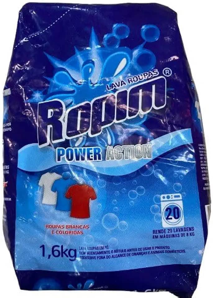 Lava-Roupas Sabão Em Pó Roupas Brancas E Coloridas Limpeza Total Pacote Com 1600g Ropim Power Action