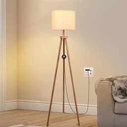 1.5M, Ajustável em Três Cores, 85-250V, 9W, E27, Uminária Abajur de Chão Tripé Tradicional com Cúpula de Tecido Linho, Candeeiros de chão de Tripé para Sala de Estar, Quarto E Escritório