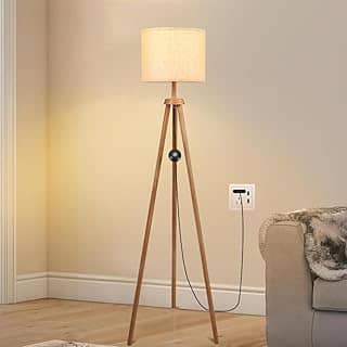 1.5M, Ajustável em Três Cores, 85-250V, 9W, E27, Uminária Abajur de Chão Tripé Tradicional com Cúpula de Tecido Linho, Candeeiros de chão de Tripé para Sala de Estar, Quarto E Escritório