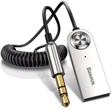 Adaptador Áudio Bluetooth 5.0 Baseus Veicular P2 Carro para rádio Music Receiver Mp3 com Microfone Viva Voz Celular Atende Ligações