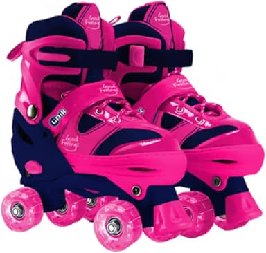 Patins Infantil com LED, 4 Rodas, Rosa, Tamanho 31-34 Patins Sobre Rodas para Crianças Suporta até 90Kg