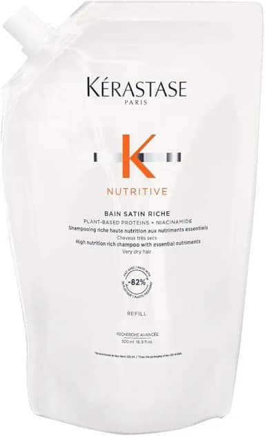 Kérastase | Shampoo Bain | Nutritive Satin Riche | Nutrição para cabelos muito secos | Hidratação | Brilho | Maciez | Niacinamida | Glicerina | Refil | 500ml