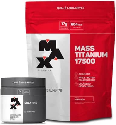 Kit Hipercalórico Mass Titanium 1,4kg + Creatina 100% Pura 150g - Max Titanium (Refil 1.4kg, Baunilha)