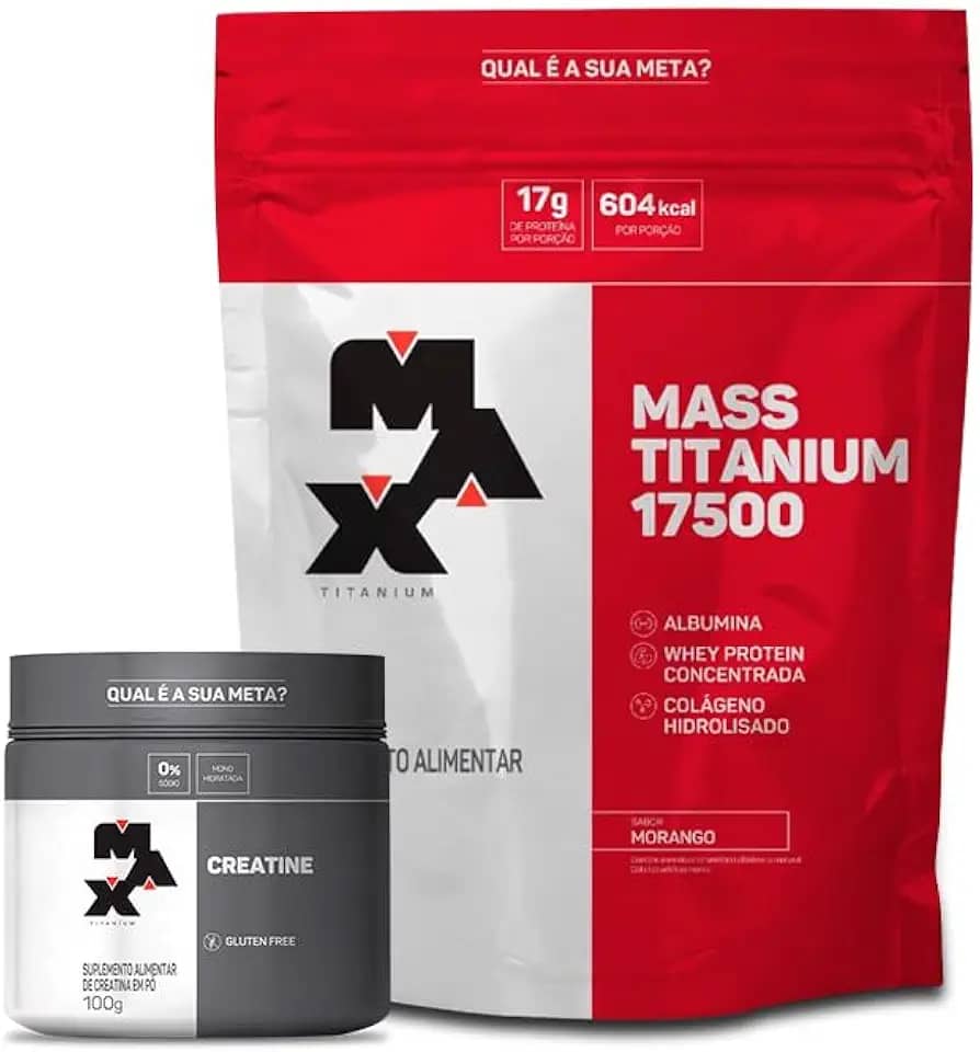 Kit Hipercalórico Mass Titanium 1,4kg + Creatina 100% Pura 150g - Max Titanium (Refil 1.4kg, Baunilha)