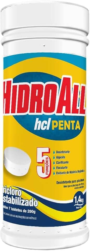 HidroAll Cloro para piscinas hcl Penta tubo 1,4kg com 7 pastilhas - Refil Flutuador