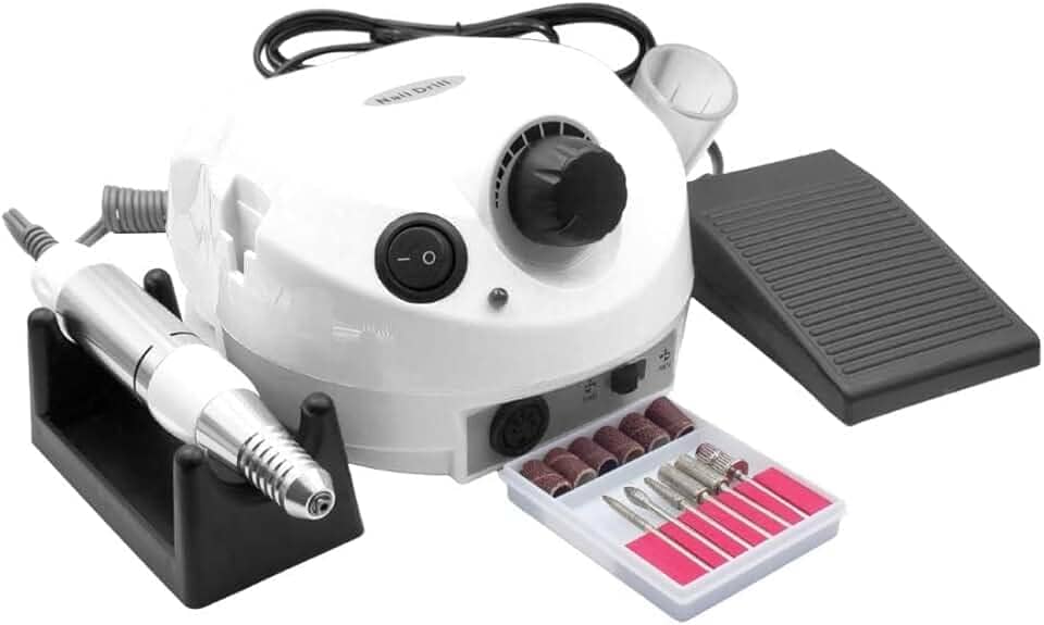 Lixadeira Motor Elétrica Porquinho com Pedal para Unhas Nail Drill Profissional - Lixadeira Manicure Pedicure - Bivolt 110v - 220v - UP SHOP (Branco)