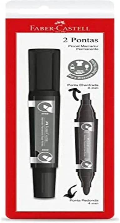 Marcador Permanente, Faber-Castell, duas pontas, SM/MP2PPR,em cartela, cor preto