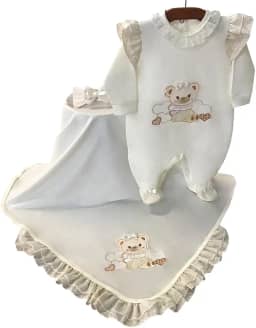 Saída de Maternidade Para Bebê Menina Bear Love Palha 03 Peças