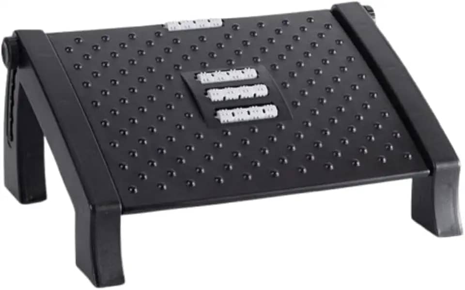 Apoio para Pés Ergonômico NR 17 – Suporte para os Pés Escritório Antiderrapante Com Altura Ajustável Em 6 Posições Com Rodas De Massagem Preto