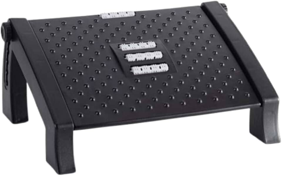 Apoio para Pés Ergonômico NR 17 – Suporte para os Pés Escritório Antiderrapante Com Altura Ajustável Em 6 Posições Com Rodas De Massagem Preto