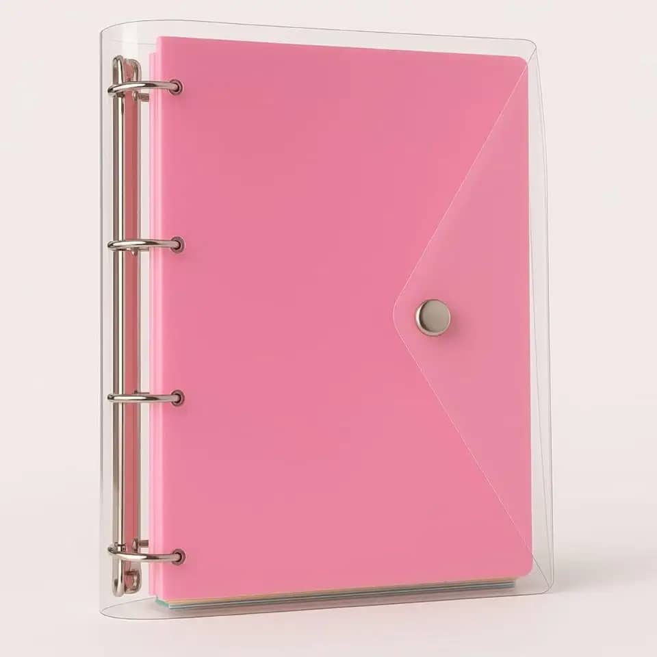 Fichário Universitário Pasta Organizadora 4 Argolas Transparente Rosa