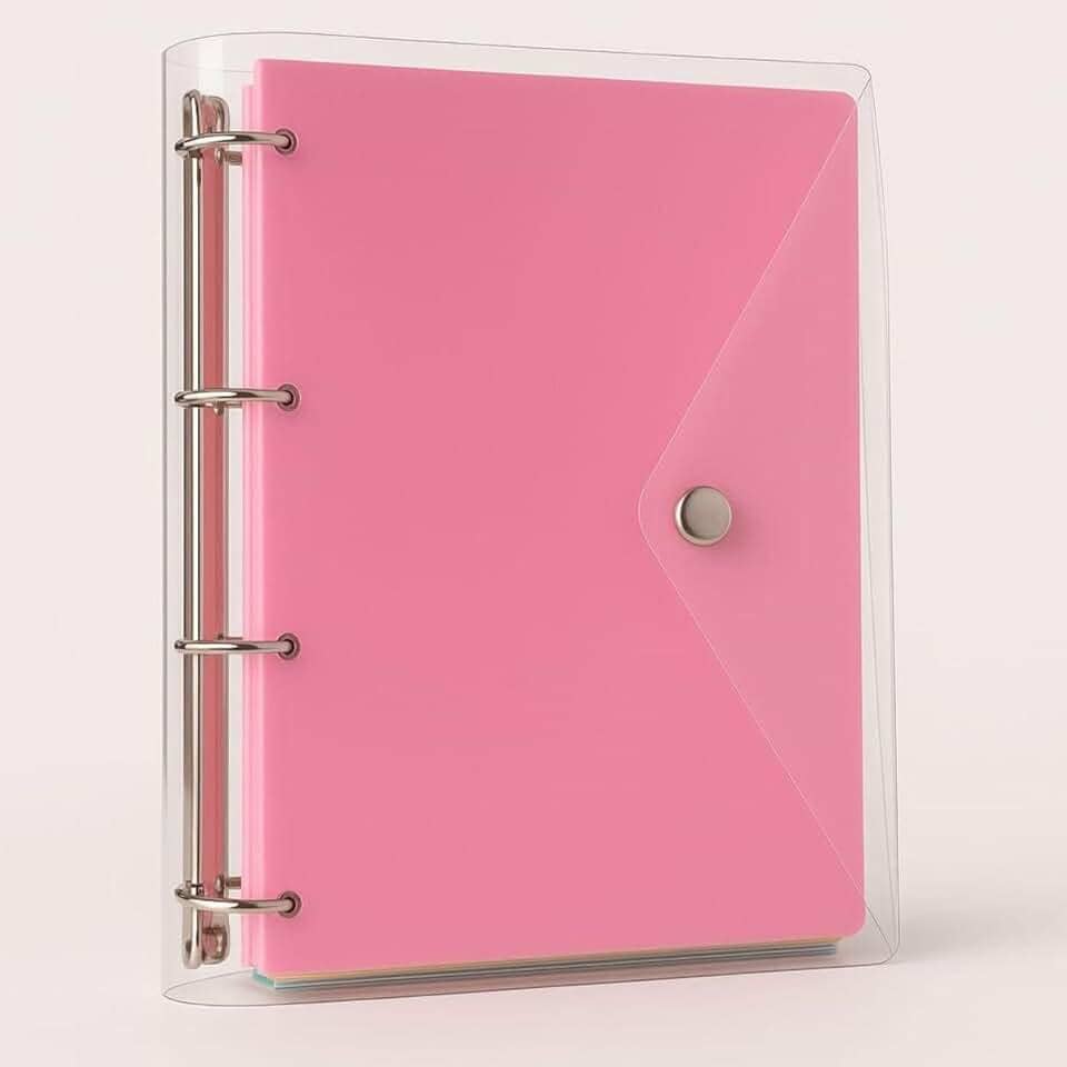 Fichário Universitário Pasta Organizadora 4 Argolas Transparente Rosa