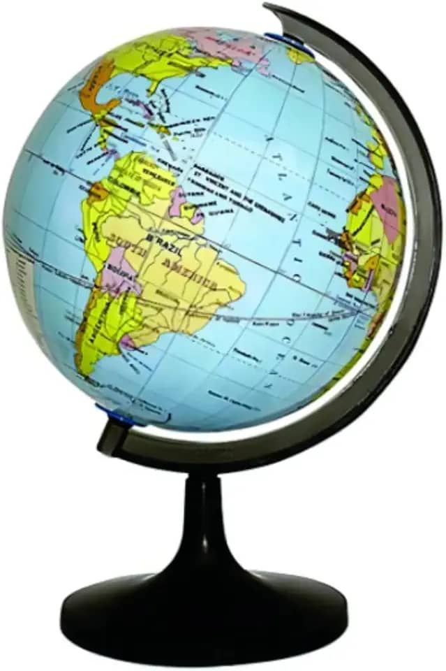 Globo Terrestre Escolar Com 10,5Cm de Diâmetro Base Plástica Preta Mapa Político Colorido