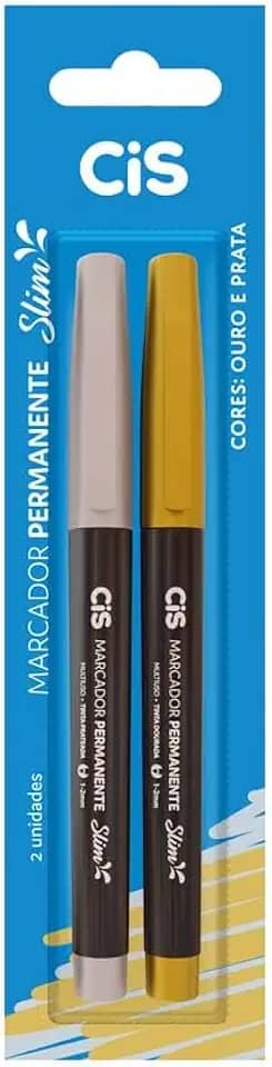 Marcador Permanente CIS SLIM, Ouro e Prata, Blister com 2