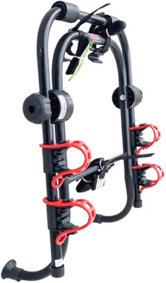 Suporte Transbik Universal para Bicicleta, Compatível com Sedan, Hatch, SUV, Estrutura de Metal Preto com Fixadores Vermelhos, Montagem Traseira