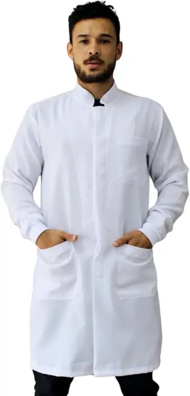 Jaleco Oxford Masculino, Botão Embutido, Gola Padre, Manga Longa, Com Punho