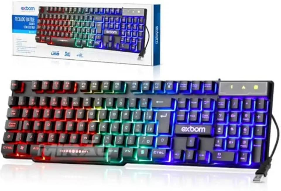Teclado Mecânico com Iluminação RGB, Comprimento Padrão, Cabo Destacável