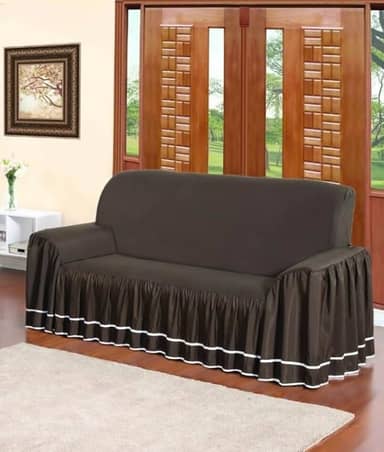 Capa de Sofá Dalia 3 lugares Protetor Tecido Microfibra Peletizado Com Babado (4-TABACO)