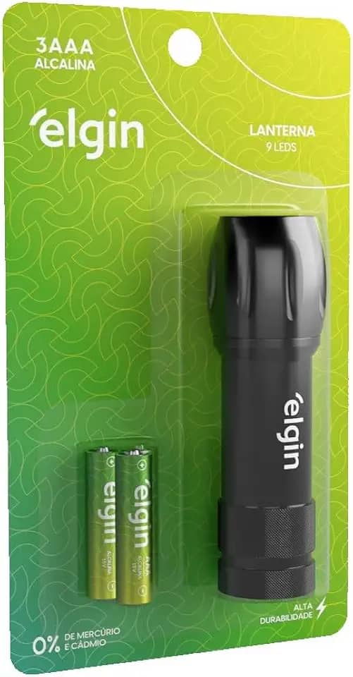 Lanterna de Bolso 9 leds Elgin 3 Pilhas Alcalinas AAA Comum Inclusas Preta