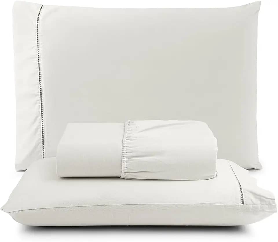 Jogo de Lençol Casal Padrão 100% Algodão Percal - 3 Peças - 200 Fios - Toque de Lençol de Hotel Macio - (Casal padrão, Palha)