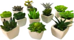 Vasos de Cerâmica e Mini Suculentas Artificiais Decore com Charme e Elegância - Conjunto com 12