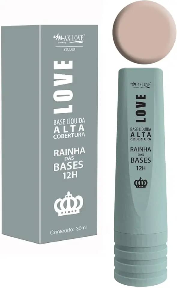 Base Líquida Alta Cobertura Max Love - Rainha Das Bases, 12 Horas, Longa Duração, Efeito Matte, Maquiagem Profissional, Cor 600
