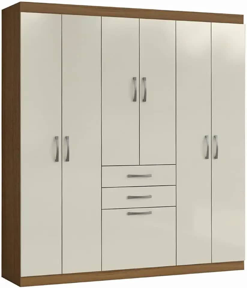 Guarda Roupas Casal 7 Portas 2 Gavetas Lisboa Aramóveis (MADEIRADO/AREIA)