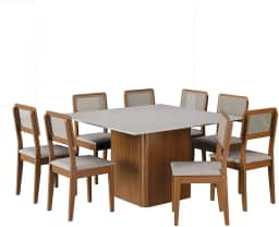 Conjunto Sala de Jantar Mesa Quadrada Montevideo 1,36m C/ 8 Cadeiras Santiago Madeirado/Off White