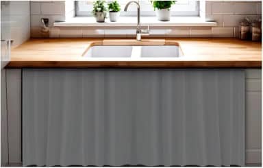 Cortina De Pia para Cozinha Dispensa Balcão Pias em geral Blackout Impermeavel 138x80 cm cor cinza material resistente antmofo 100% PVC