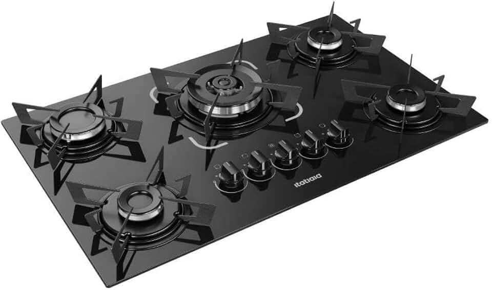 Cooktop 5 Bocas a Gás Itatiaia Electra Glass Tripla Chama Acendimento Superautomático Preto Bivolt