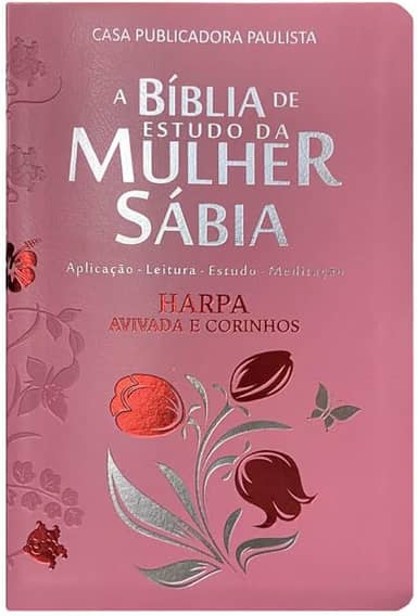 Bíblia da mulher sábia full color c/ harpa - Tulipa rosa