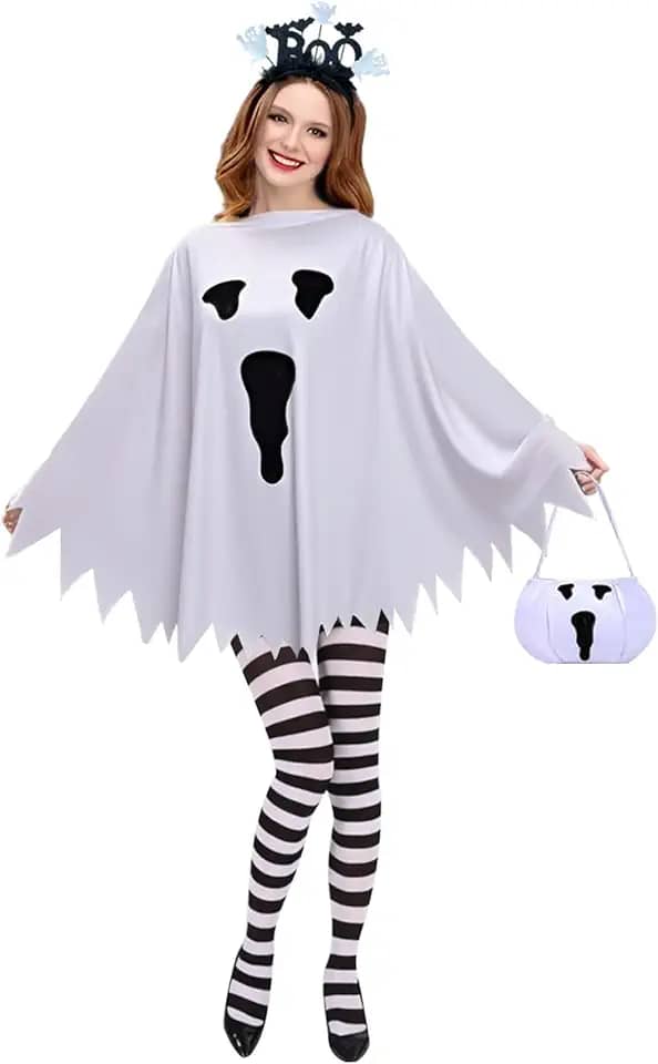 Fantasias de Halloween para mulheres adultas: conjunto de 4 ponchos de fantasia de fantasma para festa de cosplay de Halloween