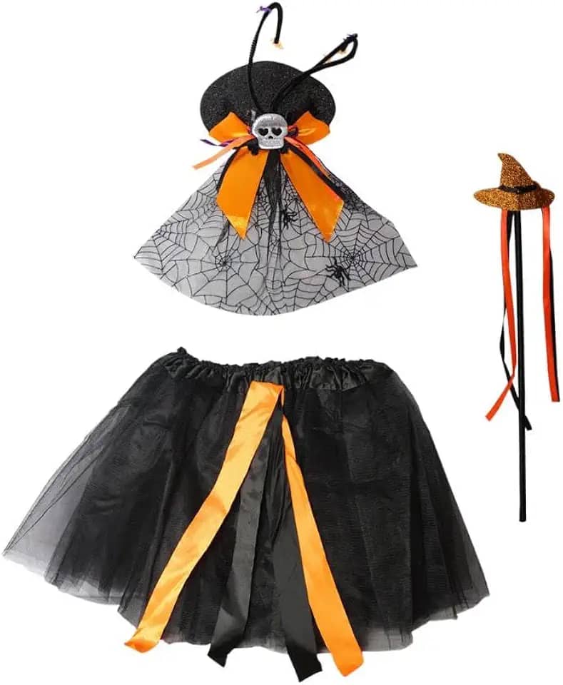 Fantasia Bruxa Halloween Feminina Adulta Kit Saia Varinha e Chapeu