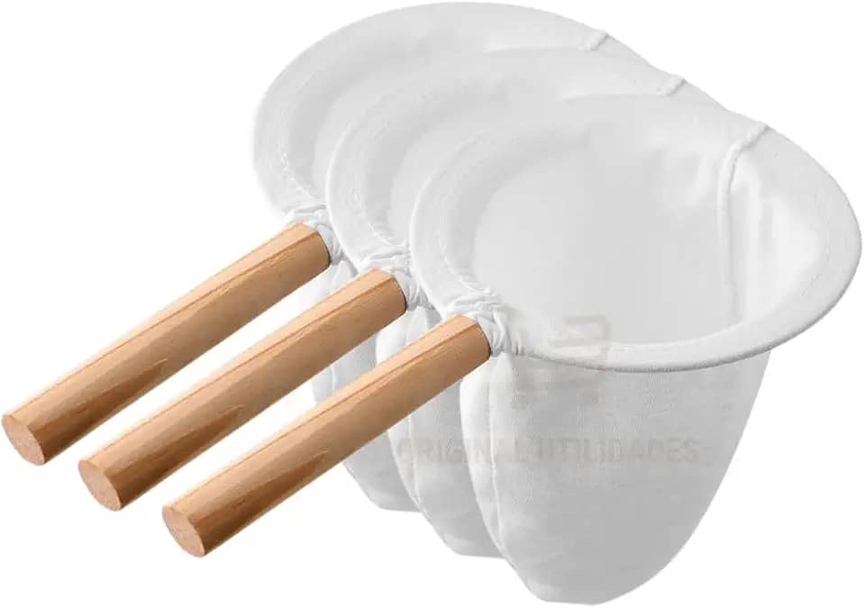 Kit 3 Filtro Coador De Pano Cabo de Madeira Tamanho G Para Café Chá