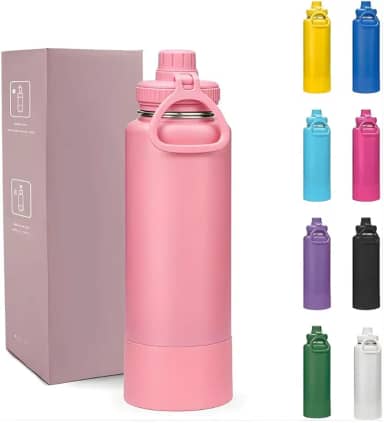 Kirk Garrafa Térmica 800ml Profissional | Aço Inox 304, Dupla Camada a Vácuo, Base Antiderrapante | Mantém Gelado por 24h e Quente por 12h, Tampa com Bico Esportivo (Rosa Claro)