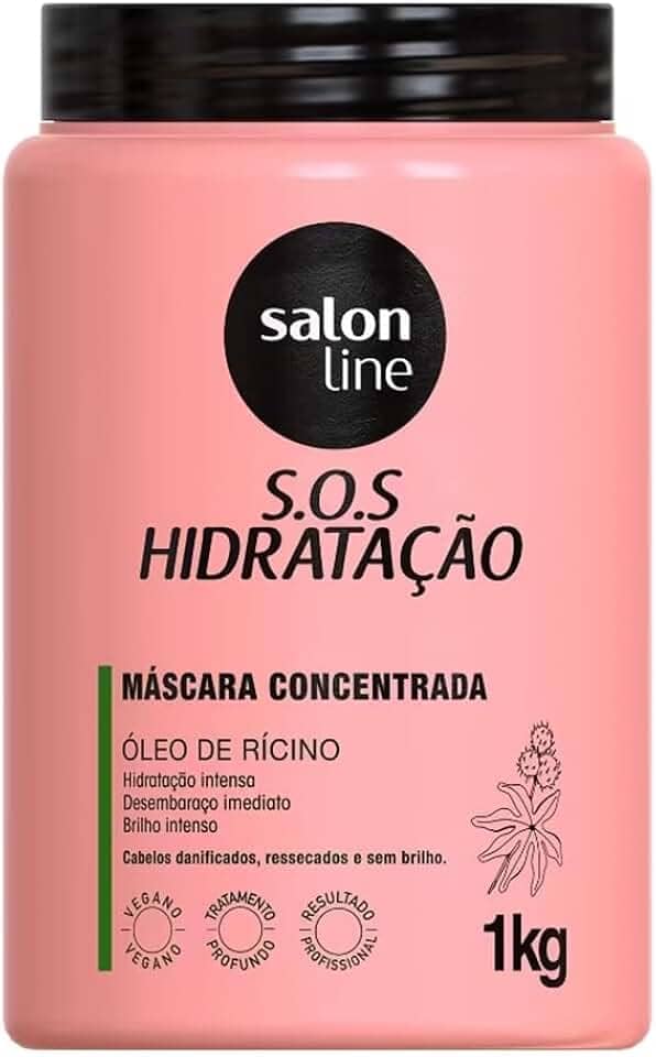 Salon Line, Máscara Capilar, SOS Hidratação, Óleo de Rícino, Vegana - Cabelos Todos os Tipos de Cabelos, 1 Kg