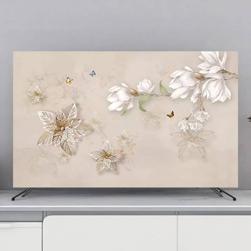 Capa de TV interna com impressão de flores, capas de proteção de TV para TVs LED/LCD, protetor de tela à prova de poeira, tecido macio, montagem na parede, capa de exibição de mesa, decoração de sala