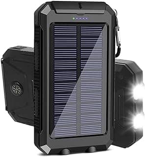 Power Bank - Carregador Portátil Solar 10000mAh – Resistente com Lanterna LED, Entrada USB/Type-C, Ideal para Viagens, Camping e Trilhas. (Preto)