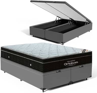 Cama Box Baú com Colchão de Molas Ensacadas Ortobom Elegante Superpocket Pillow In (Queen)