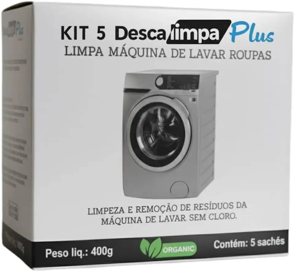 DESCALIMPAPLUS Limpa Máquina de Lavar Roupa Natural Limpeza Interna Elimina Mal Cheiro e Odores Remove Resíduos Higienização Kit com 5 sachês em Pó 80g Cada