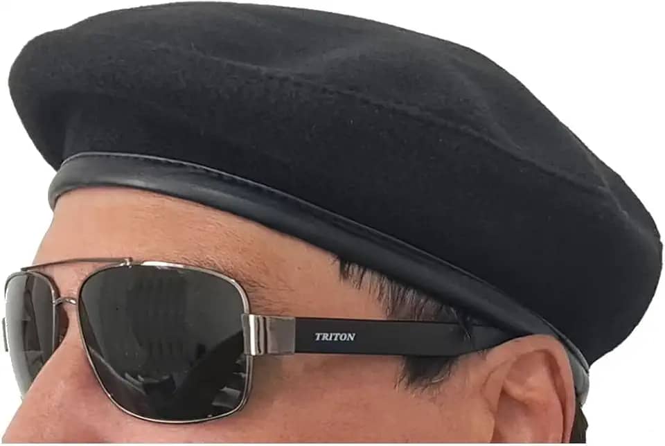 Boina Masculino Francesa estilo Militar em Feltro com Borda Em Pu nas cores Preto, Vermelho e Verde