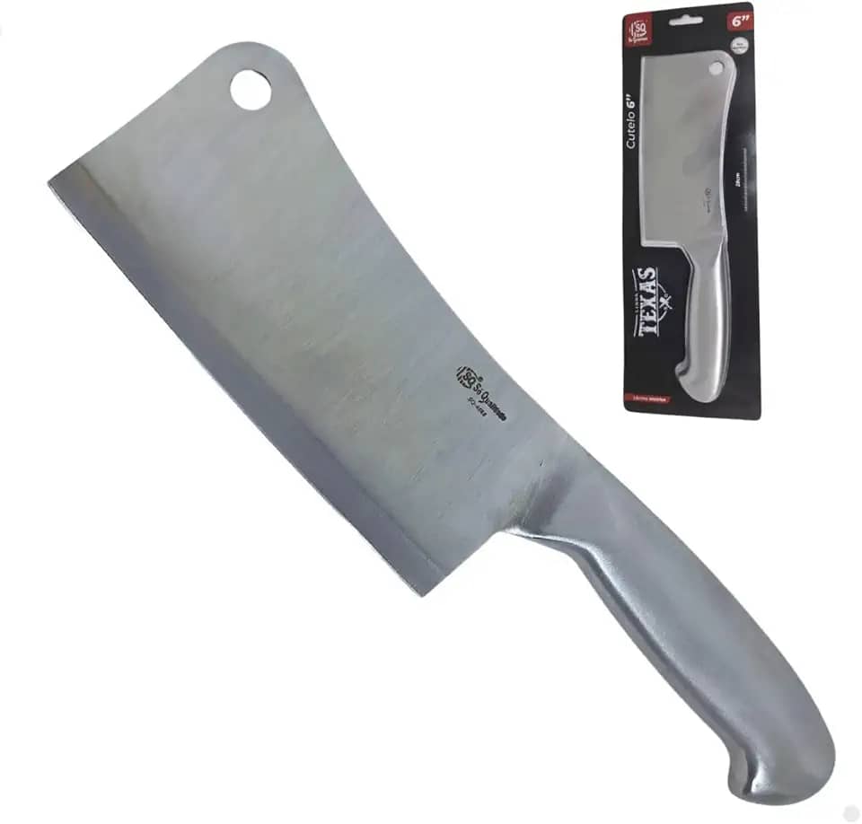 Cutelo de Aço Inox 6” (28cm) Profissional – Facas e Cutelo para Churrasco, Cozinha e Corte de Carnes